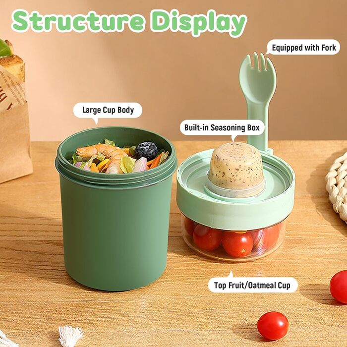 Стаканчик для пластівців 870 мл з ложкою та щіточкою, зелений Forbabe