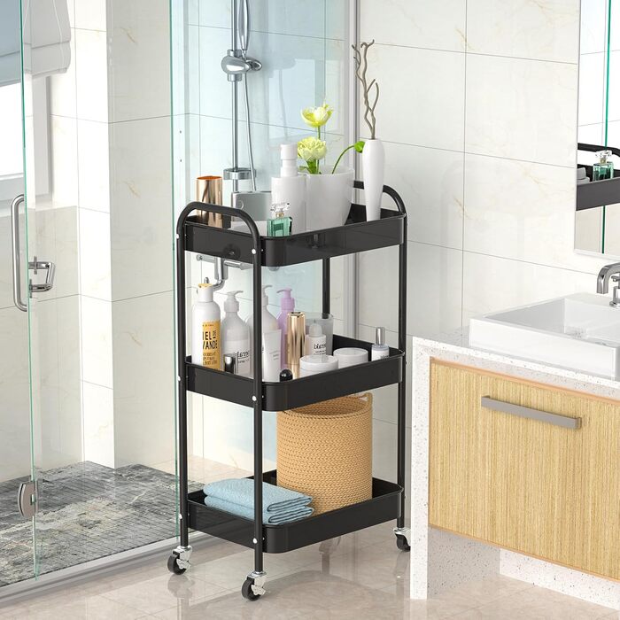 Металлическая тележка, 3 полки, для ванной комнаты, кухни, книг, черный PNVXNUS
