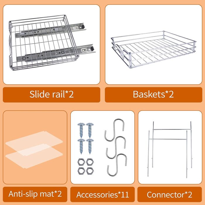 Висувна стійка для спецій дворівнева 28 x 13 x 26 см, срібляста Shunfaji