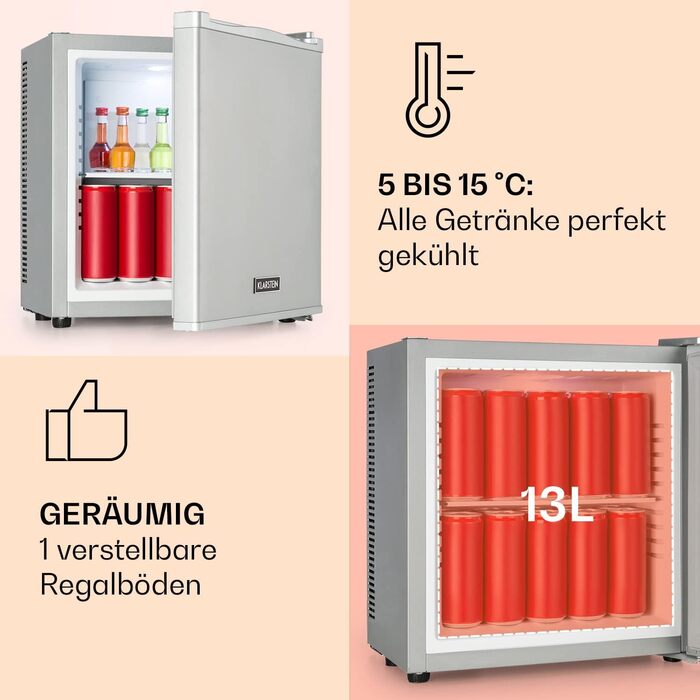 Міні-холодильник 13 л срібний Klarstein