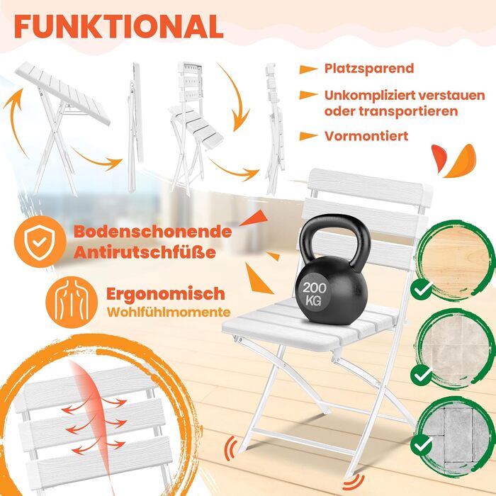 Складаний стіл та стільчики для кемпінгу білий KESSER