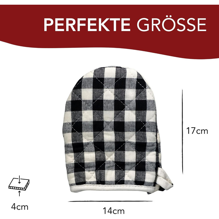 Рукавички для духовки AMRAMI термостійкі, набір бавовняних рукавичок для приготування їжі та випічки, 2 рукавички для духовки, що праються (червоно-чорні в клітинку) (маленькі чорно-білі в клітинку)