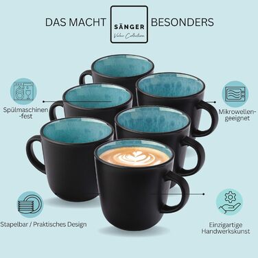 Кам&39яні миски для пасти 6 предметів, набір мисок для пасти на 6 осіб, набір мисок можна мити в посудомийній машині та мікрохвильовій печі, велика багатофункціональна миска темно-сірого кольору 750 мл VALUE COLLECTION (Granada, кавова кружка 6 предметів)