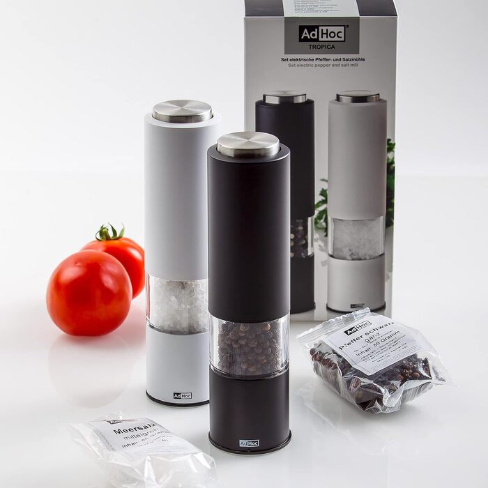 Млин для перцю та солі електричний, набір 2 предмети, чорний/білий Tropica AdHoc