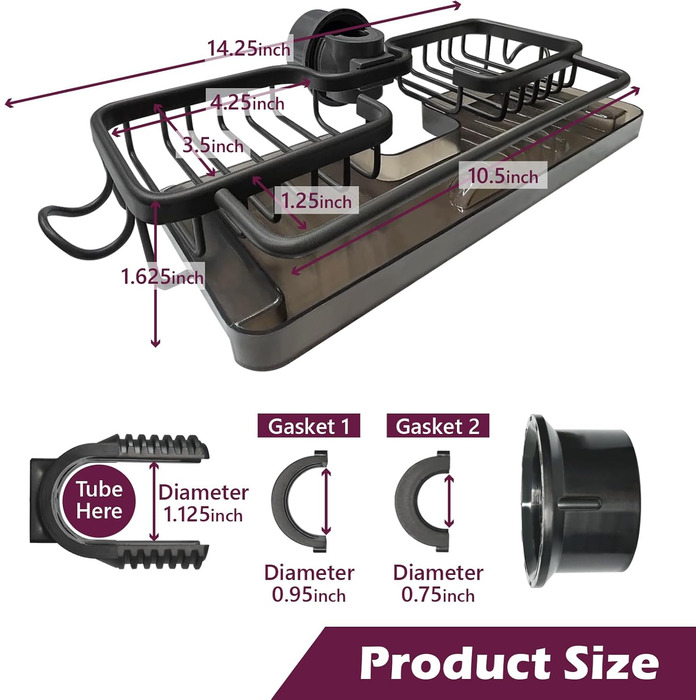 Органайзер для раковини LACEEZEN, тримач для губки для кранів діаметром 1,78-2,8 см, круглий, компактний тримач для рушників, кухонний органайзер (чорний, цільний)
