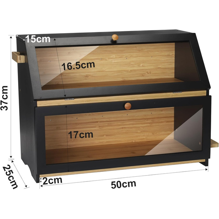 Хлібниця Leader Accessories з бамбука, 2-ярусна, для безпечного зберігання хліба, легкий догляд, 39x25x32 см, чорна (39x25x32 см/15,3&39x9,8&39x12,6&39) (чорна (50x25x37 см/19,7&39x9,8&39x14,5&39))
