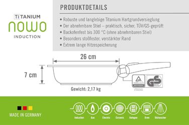 Сковорода 26 см з титановим покриттям зі знімною ручкою NOWO Woll