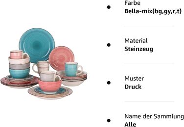 Комбинированный сервиз фаянсовая посуда, столовый сервиз с ручной росписью vancasso Bella, марокканский стиль, винтажный вид, ручная роспись, на 12 человек (набор посуды из 20 предметов, Bella-mix(bg,gy,r,t))