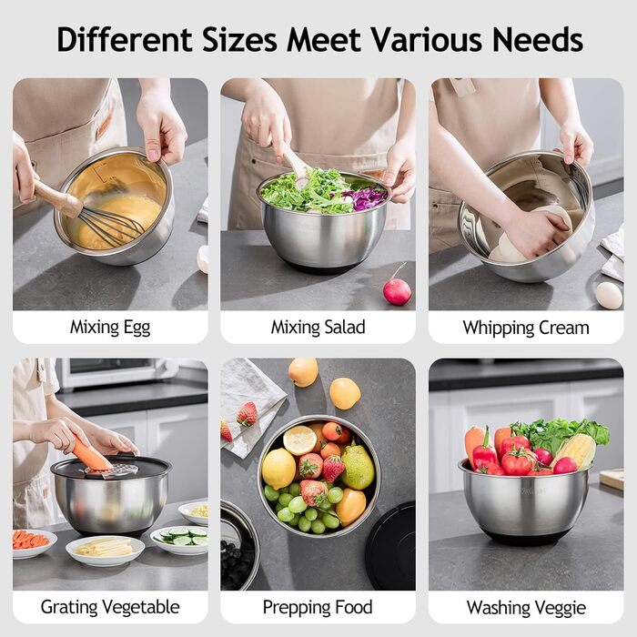 Набор мисок из нержавеющей стали, 5 предметов с крышкой, миска для смешивания с 3 терками, 5 л 3 л 2 л 1,5 л 1 л Velaze