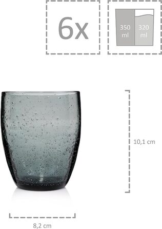 Набір склянок для пиття Singer Набір скляних склянок Porto з 6 предметів для 6 осіб, склянка для води, різнокольорова, унікальна нарізка, повсякденний, сімейна вечеря, офіс, набір склянок для соку на відкритому повітрі 310 мл (London Grey 6 шт.)