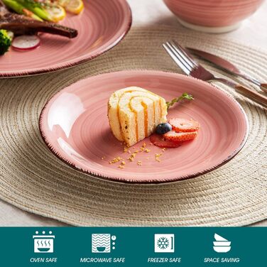 Комбінований набір фаянсу, обідній сервіз з ручним розписом vancasso Bella, стиль Марокко, вінтажний зовнішній вигляд, ручний розпис, на 12 осіб (комбінований набір з 16 предметів, Rosa-ii)