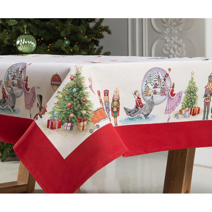 Дім різдвяної гобеленової різдвяної скатертини Скатертина на Різдво та Новий рік (Лускунчик (без блискіток), 140x140 см)