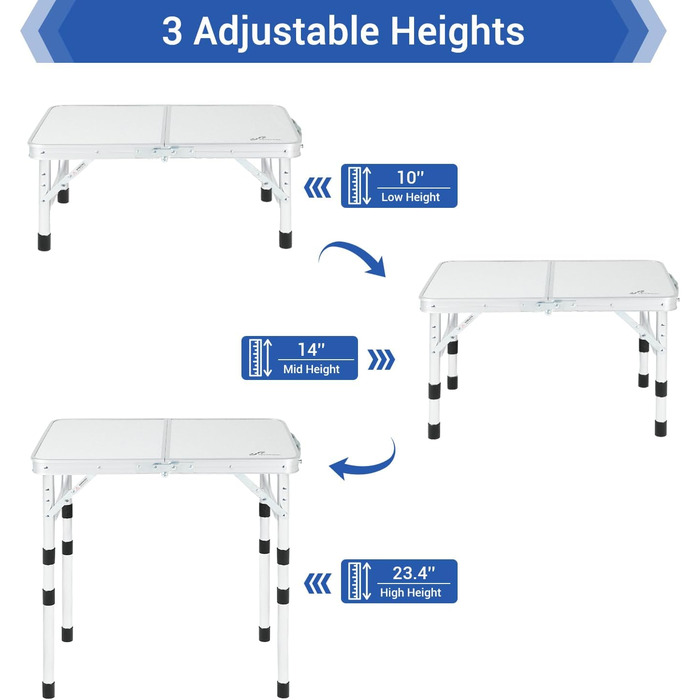 Складной кемпинговый стол с 3 уровнями высоты 60 х 40 см белый Sportneer