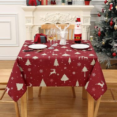 Скатертина JOLLYTOP Різдвяна скатертина Водовідштовхувальна скатертина з оленями Скатертина для кухні Скатертина для кухні, 137 x 179 см, (Золота, 137 x 137 см (Квадратна))