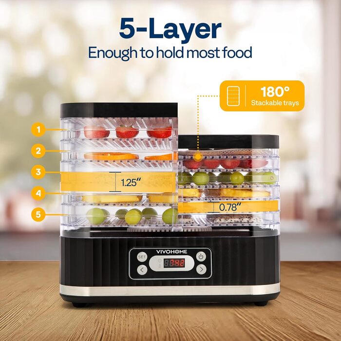 Дегидратор на 5 полок 400 Вт, черный VIVOHOME