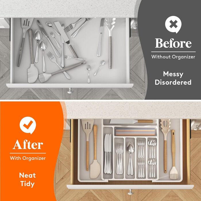 Органайзер для столових приборів 57 х 38 см для шухляд, 9 відділень, білий Lifewit