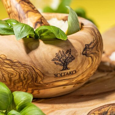 Ступка - Деревянная ступка - Устойчивая трава, ступка для специй Ø Диаметр ок. 12 см (круглый Ø 14 см)