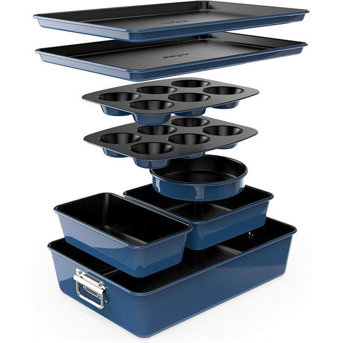 Набір форм для випічки NutriChef - Набір із 8 антипригарних форм для випічки - Без PFOA, PFOS, PTFE, придатний для використання в духовці до 232C - Кругла форма для випічки, форма для хліба, форма для мафінів та деко, придатний для миття в посудомийній ма