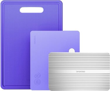 Обробна дошка Linoroso Пластикова кухонна дошка Набір дощок для сніданку з 3 обробних дощок з отвором для соку, дошка для розморожування Фруктова дошка Нековзне різання, стійке до антибактеріальної посудомийної машини Сейф для посудомийної машини - (фіоле