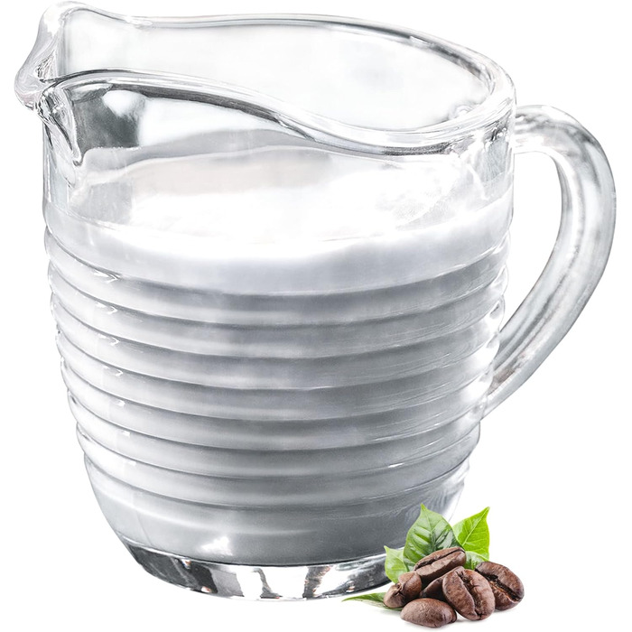 Скляний глечик для молока KADAX, глечик для молока з ручкою, глечик для вершків, глечик, соусник, маленький скляний глечик для молока, вершків, соусу, кави, легко миється, прозорий (200 мл, ) (смужки)