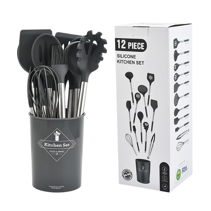 Силіконовий набір кухонного приладдя, 12 предметів, сірий D L D