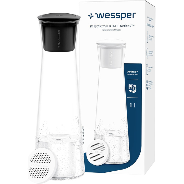 Стеклянный графин для фильтрации воды 1 л Wessper