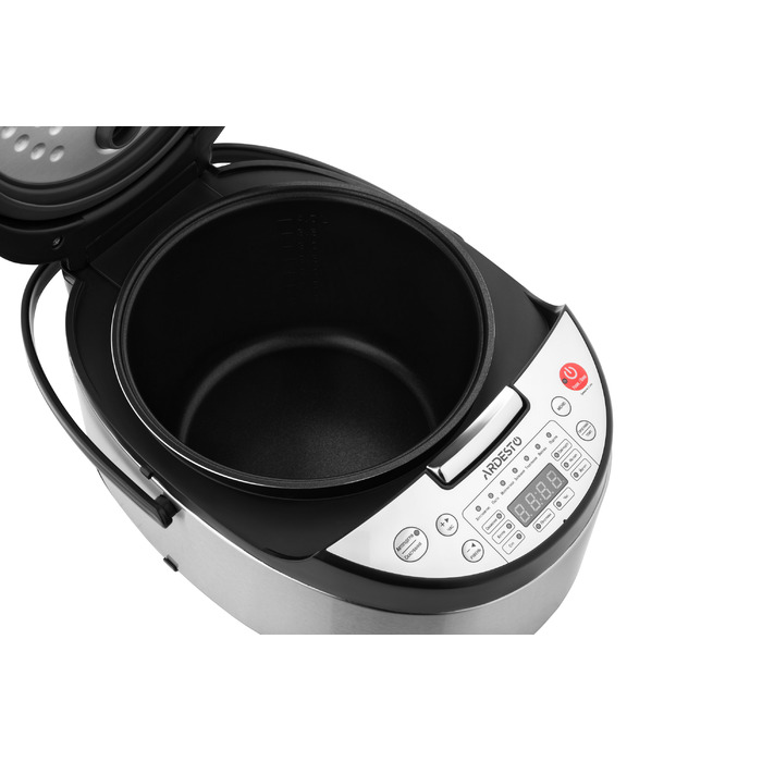 ARDESTO Мультиварка MC-P13, 860Вт, чаша-5л, электронное управл., книга рецептов, нерж. сталь+пластик, серебристо-черная
