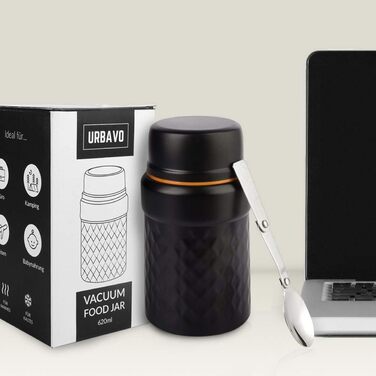 Мл термоконтейнер для їжі, ізольований харчовий контейнер з нержавіючої сталі, без бісфенолу А, герметичний з ложкою, ідеально підходить для супів, закусок і в дорозі (500 мл білий/чорний) (500 мл помаранчевий/чорний), 2i 500