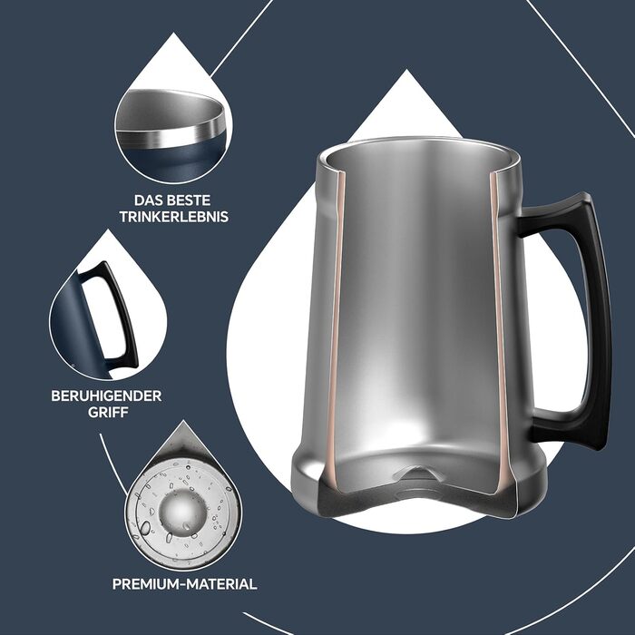 Термокухоль для пива 1 л темно-синій Ideus