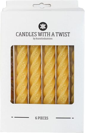 Свічки з крученим конусом, виготовлені в Італії, доступні 25 кольорів, лаковані настільні свічки, спіральні свічки з тривалим часом горіння 5 годин, декоративні свічки, 6 шт. , 2,2 x 21 см (жовті)