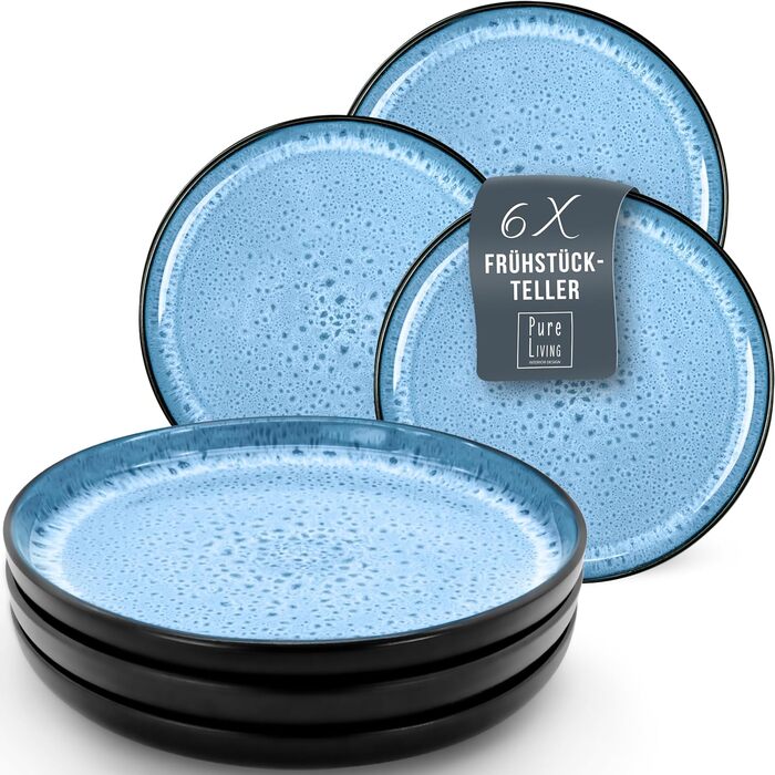 Керамогранітна глибока тарілка ТЕСТ ДУЖЕ ХОРОШИЙ Серія Ibiza Тарілки для макаронів Noble, тарілки для супу Deep стильні тарілки для пасти 6 персон - Набір посуду 6 персон, обідні тарілки, набір посуду Black with (маленькі тарілки (6x), темно-синій), 6 шт.