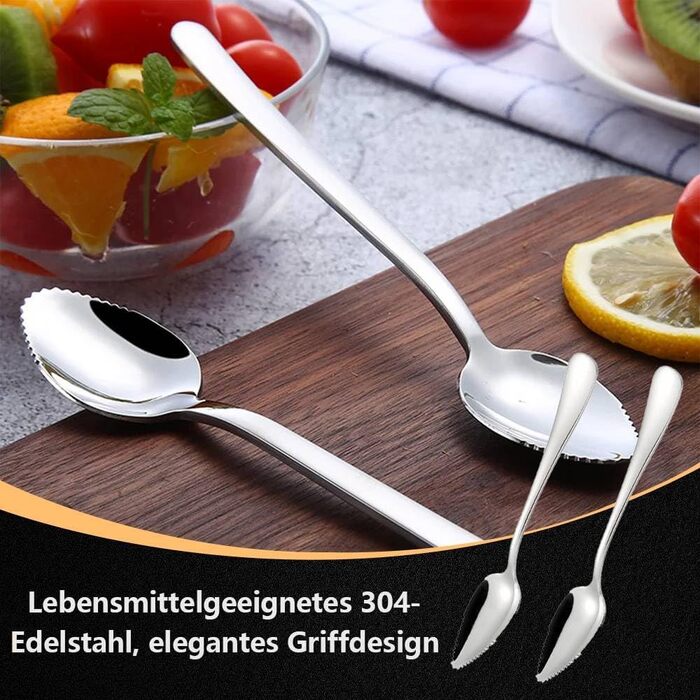 Ложка Dreamil для грейпфрута, 2 шт., ложка для фруктів з нержавіючої сталі, ложка для ківі, яку можна мити в посудомийній машині, із зубчастим краєм, десертна ложка для фруктів для дитячого харчування