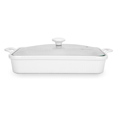 Прямокутна форма для запікання Fissman 31,5х22,5х6,5 см / 2,2 л зі скляною кришкоюпорцеляна (14157)