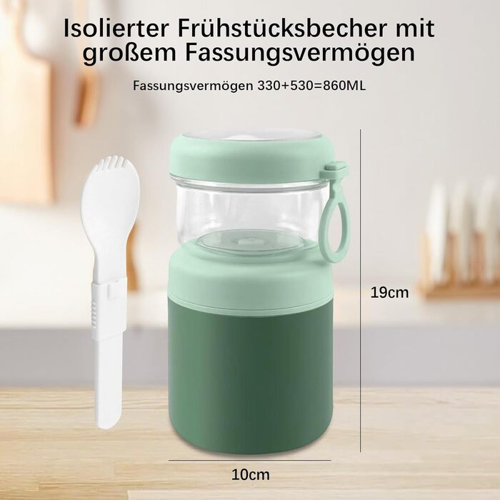 Стаканчик для пластівців 860 мл із складаною ложкою, зелений NEXROLA