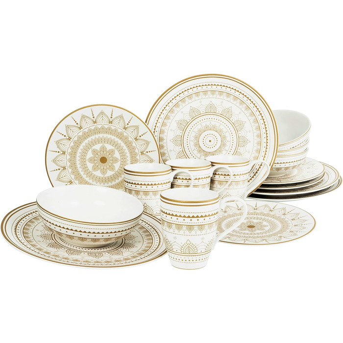 Серія Mandla Gold Black, набір посуду з 8 предметів, комбінований набір керамограніту (16 предметів, золотисто-білий), 23587