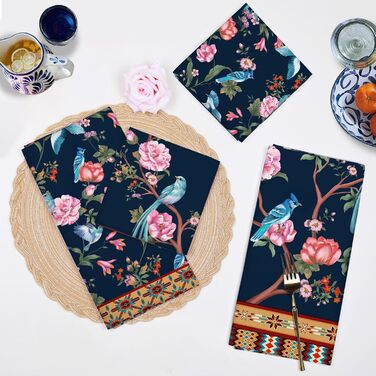 Кухонні рушники, бавовна, 4 упаковки, кухонні рушники, 100 бавовна. Осінній набір кухонних рушників. Універсальний високоякісний набір кухонних рушників для сушіння. Рушники для кухонних рушників 50 x 70 см (ретро-квіти та птахи)