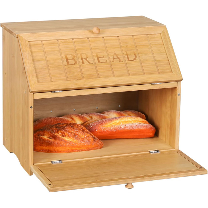 Хлібниця Leader Accessories з бамбука, 2-ярусна, для безпечного зберігання хліба, легкий догляд, 39x25x32 см, чорна (39x25x32 см/15,3&39x9,8&39x12,6&39) (Вінтажна (39x25x32 см/15,3&39x9,8&39x12,6&39))