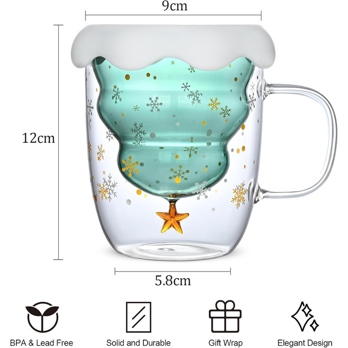 Різдвяний скляний кухоль 300 мл з кришкою та ложкою, стиль 10 Syfunlv