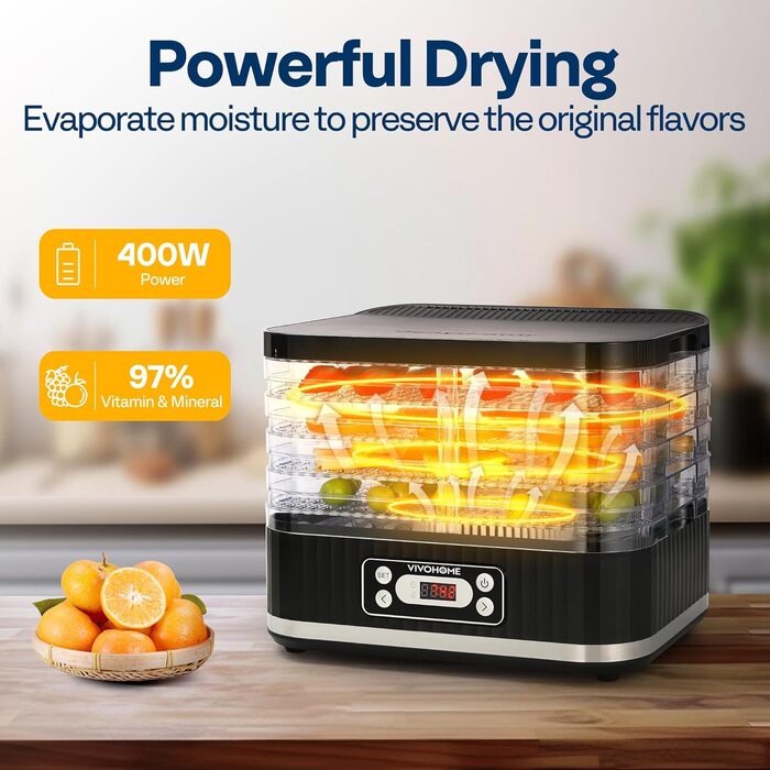 Дегидратор на 5 полок 400 Вт, черный VIVOHOME