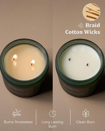 Ароматичні свічки M&SENSE з кавою у скляній банці з 2 гнітами 330 г, час горіння 70 годин, свічка з натурального соєвого воску для спальні, кухні, декору дому, подарункова свічка для чоловіків та жінок, смажена кава (зелена)