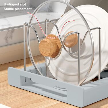 Розширюваний органайзер для каструль, органайзер для каструль та сковорідок, нековзний, регульований розмір, багатоцільовий органайзер для каструль у шафі з 7 тримачами для кухонь, офісів, ресторанів (сірий)