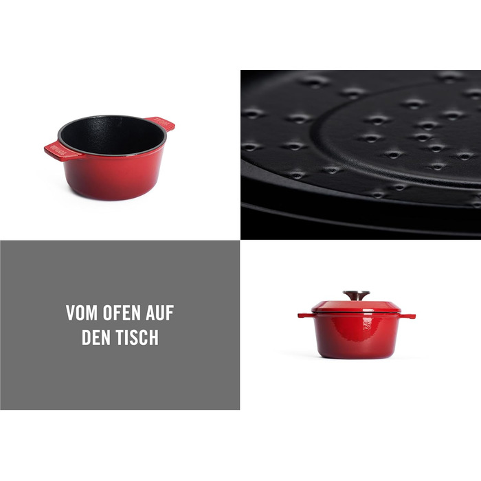 Чавунна каструля Ø 24 см, синього кольору, з кришкою та силіконовими ручками Емальований чавун, підходить для індукції та духовки для всіх типів плит Ø 24 см, висота 11 см, 4,2 літра (Чилі Червоний, Ø 18 см, висота 9 см, 1,8 літра)