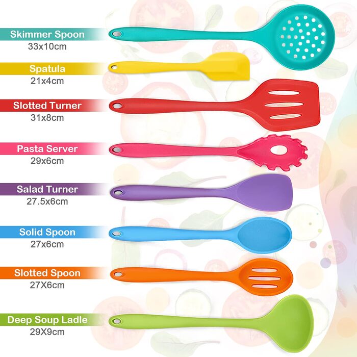 Набір кухонних гаджетів Herogo, набір силіконових столових приборів для приготування їжі з 8 предметів, антипригарний термостійкий набір кухонного посуду з силіконовою лопаткою/ложкою/перевертачем/ополоником - (барвистий)
