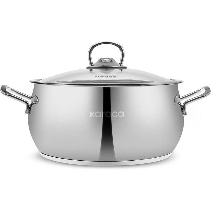Набір індукційного посуду преміум-класу Karaca Emirgan з 8 предметів, сріблясто-червоний, міцний набір індукційного посуду, підходить для всіх типів плит, скляна кришка, каструлі та сковорідки, які можна мити в посудомийній машині (13 предметів - срібляст