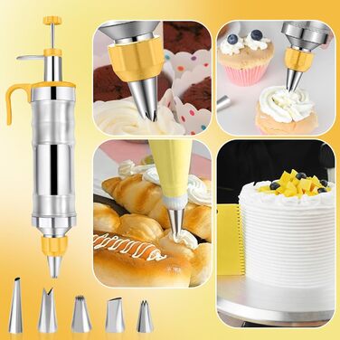 Шприц кондитерський з насадками для декору тортів і кексів, жовтий Erzekrim