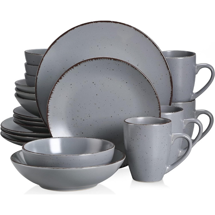Столовий сервіз з керамограніту, набір посуду vancasso MODA, вінтажний вигляд, комбінований сервіз із 40 предметів з 8 обідніми тарілками, тарілками для тортів, суповими тарілками, мисками та чашками кожна (сірий, комбінований сервіз 20 шт. )