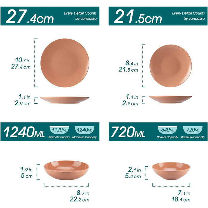 Столовий сервіз з керамограніту, комбінований сервіз vancasso з 32 предметів Карст з фаянсу, набір посуду у вінтажному вигляді на 4-12 осіб (Sabine-tc, посуд на 8 осіб)