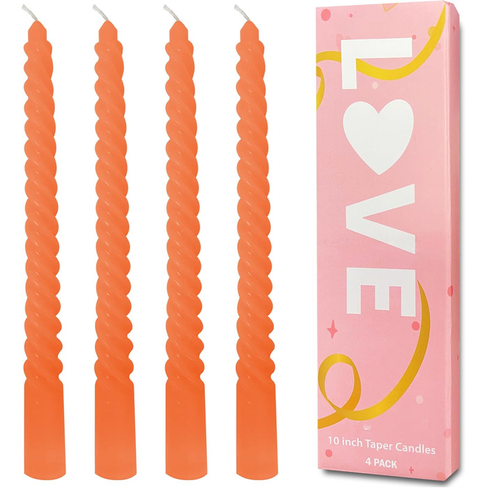 Набір з 4 конічних спіральних свічок 2,2 x 25 см, помаранчевий Love Topsics