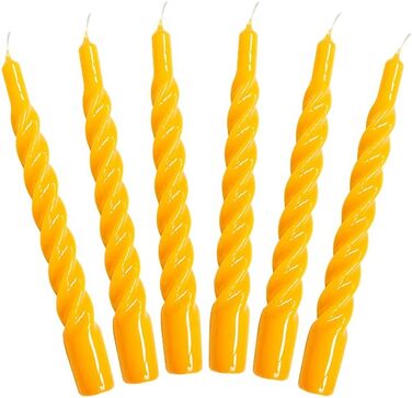 Свічки з крученим конусом, виготовлені в Італії, доступні 25 кольорів, лаковані настільні свічки, спіральні свічки з тривалим часом горіння 5 годин, декоративні свічки, 6 шт. , 2,2 x 21 см (жовті)