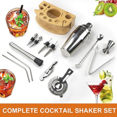Коктейльний набір, барний набір шейкерів для коктейлів з нержавіючої сталі із 12 предметів з дерев'яною підставкою, шейкер 750 мл  (13 шт. ) AYAOQIANG